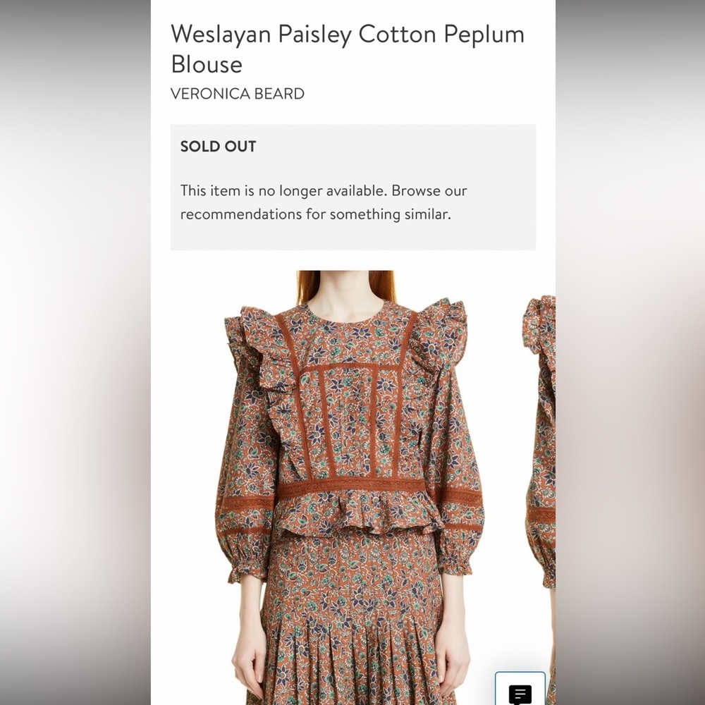 Veronica Beard Weslayan Paisley cotton peplum Blouse.